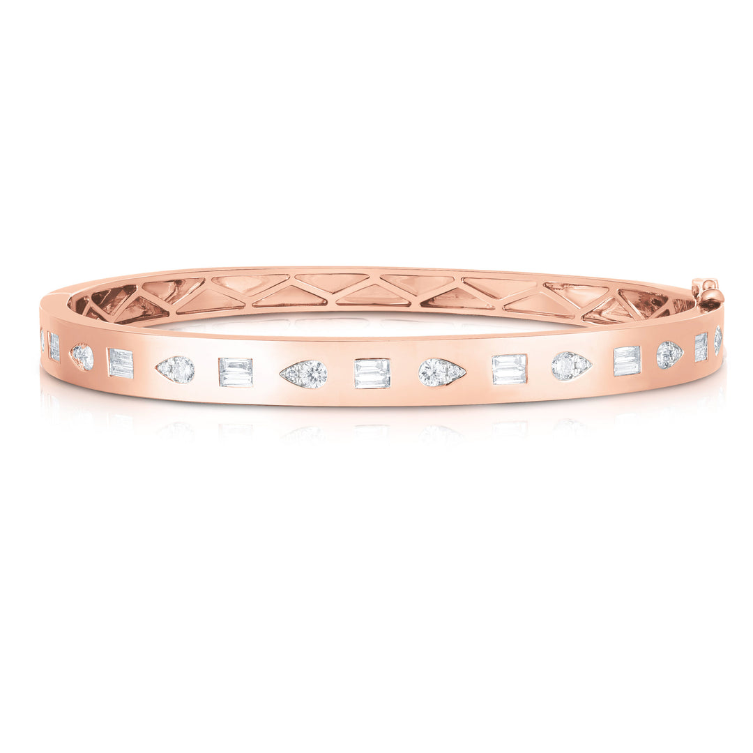 Inlay Diamond Bangle in 14K Gold