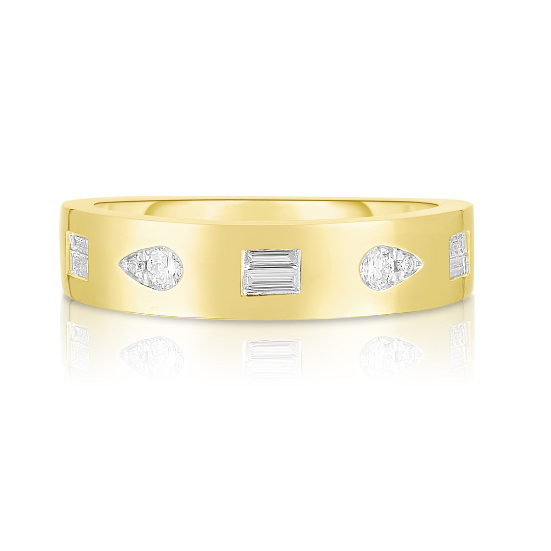 Inlay Baguette and Pear Diamond Ring in 14K Gold