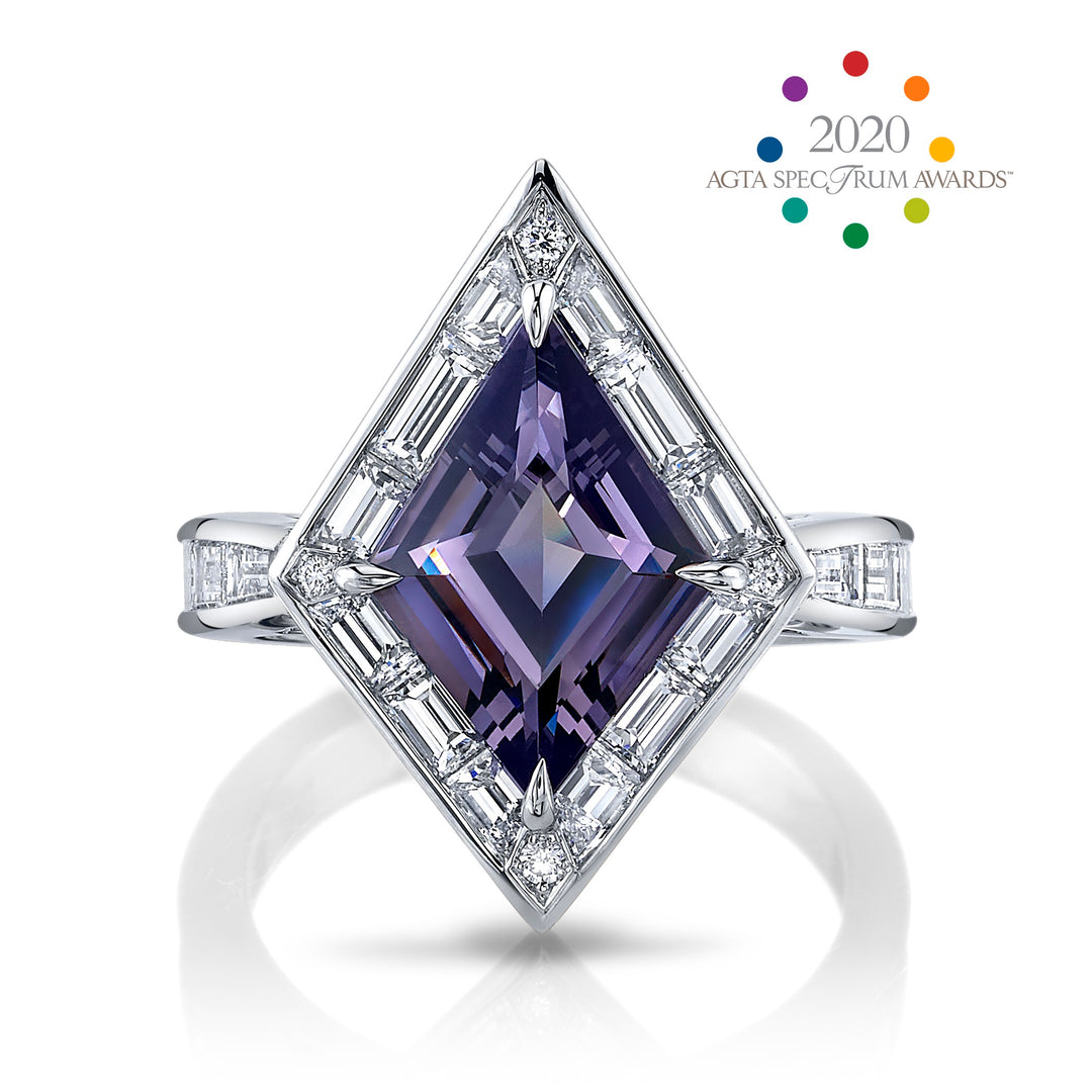 Award Winning 3.00ct Kite Shaped Grey Spinel & Diamond Ring