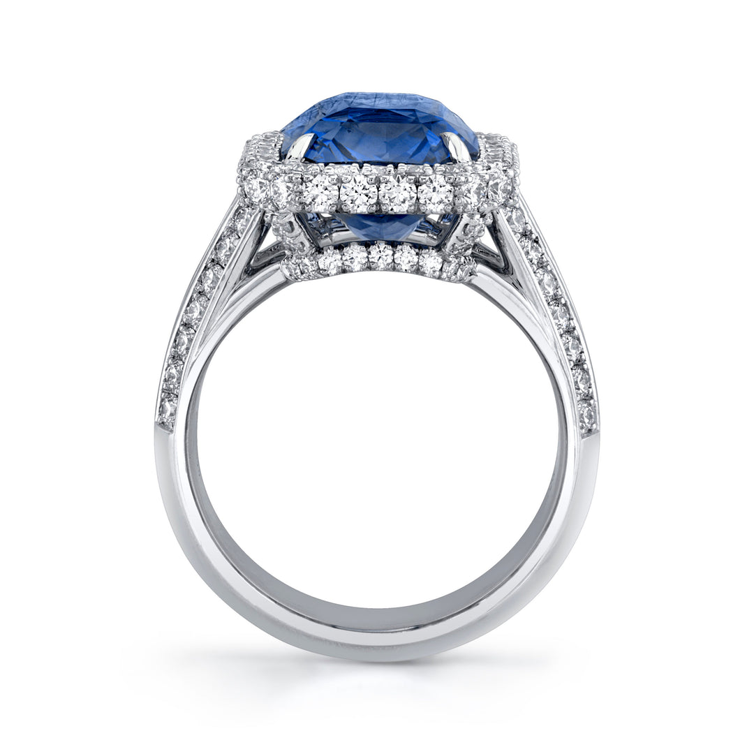 7.68ct Radiant "Cornflower" Blue Sapphire & Diamond Ring