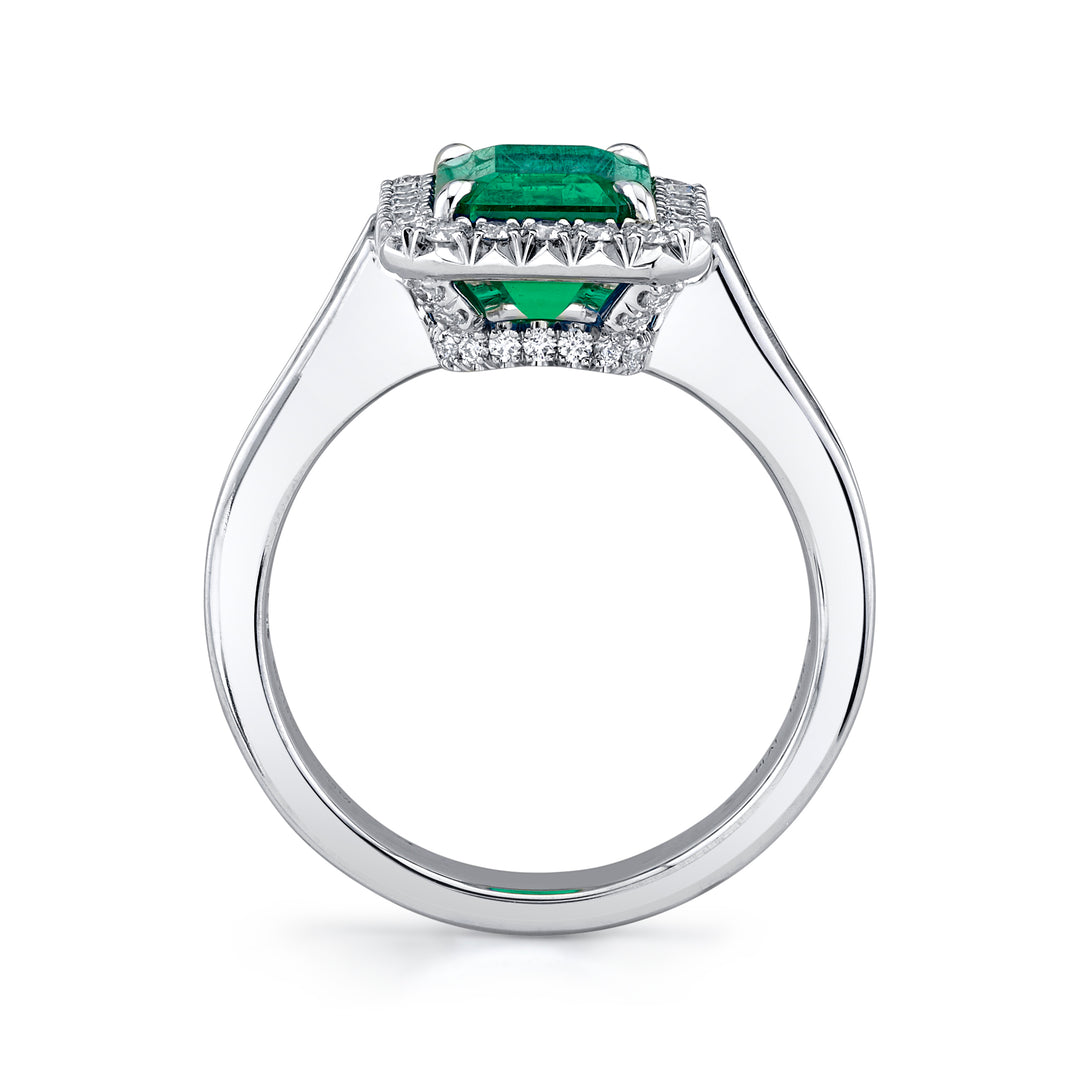 Emerald Cut Colombian Emerald & Diamond Ring