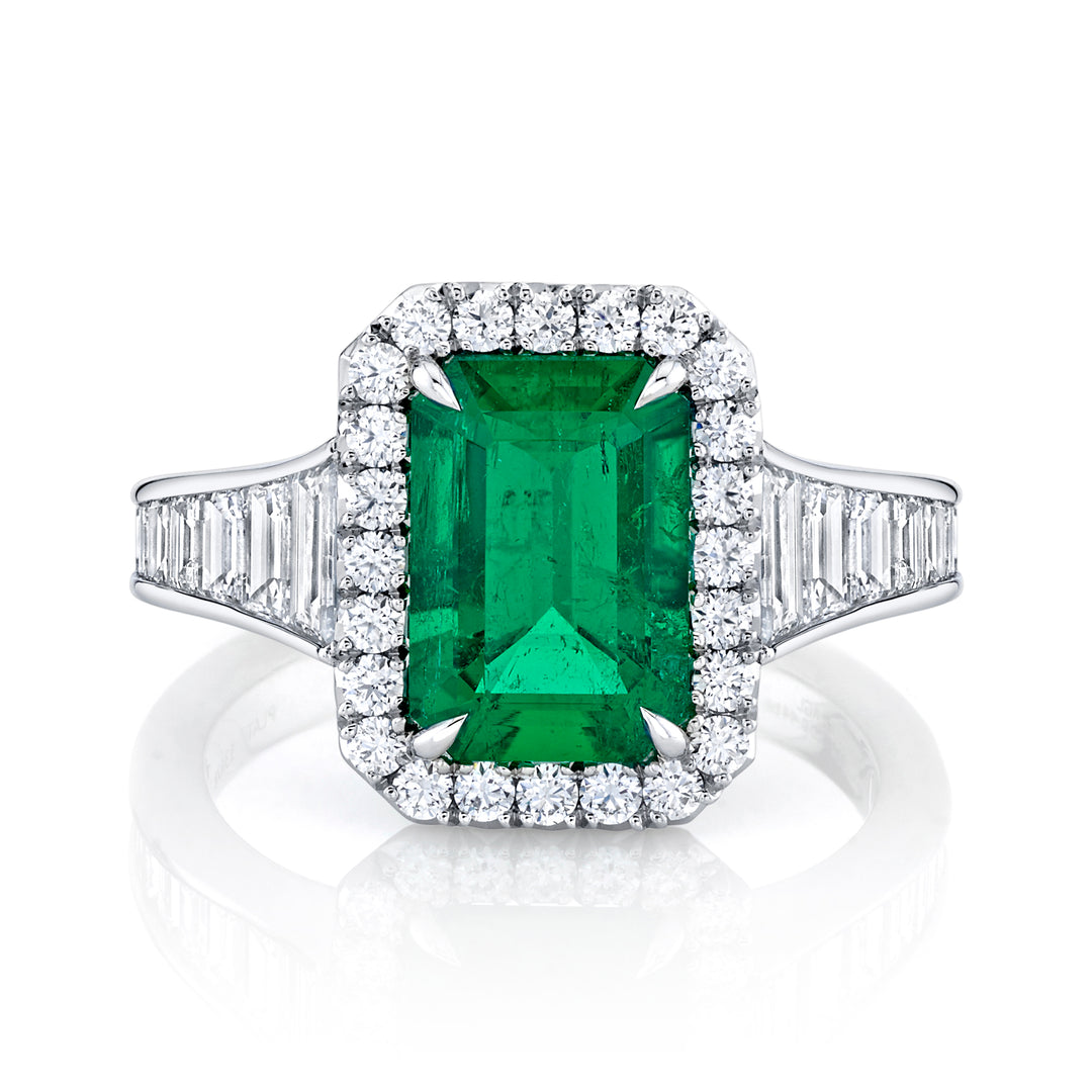 Emerald Cut Colombian Emerald & Diamond Ring