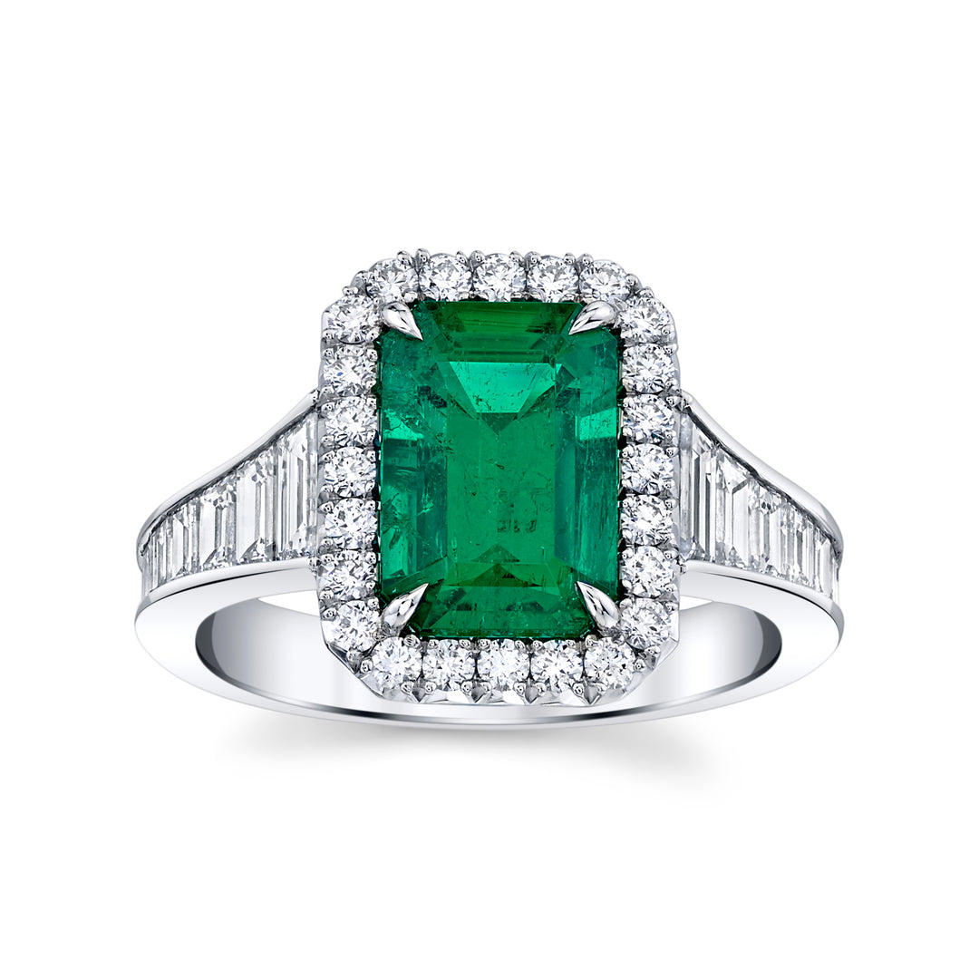 Emerald Cut Colombian Emerald & Diamond Ring