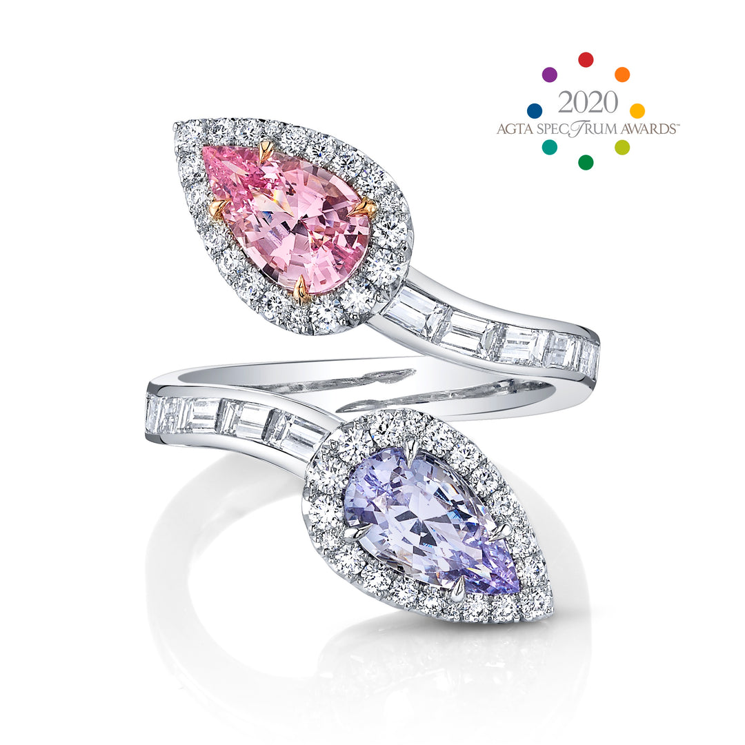 Award Winning 2.49ctw Pink & Lavender Spinel & Diamond Bypass Ring