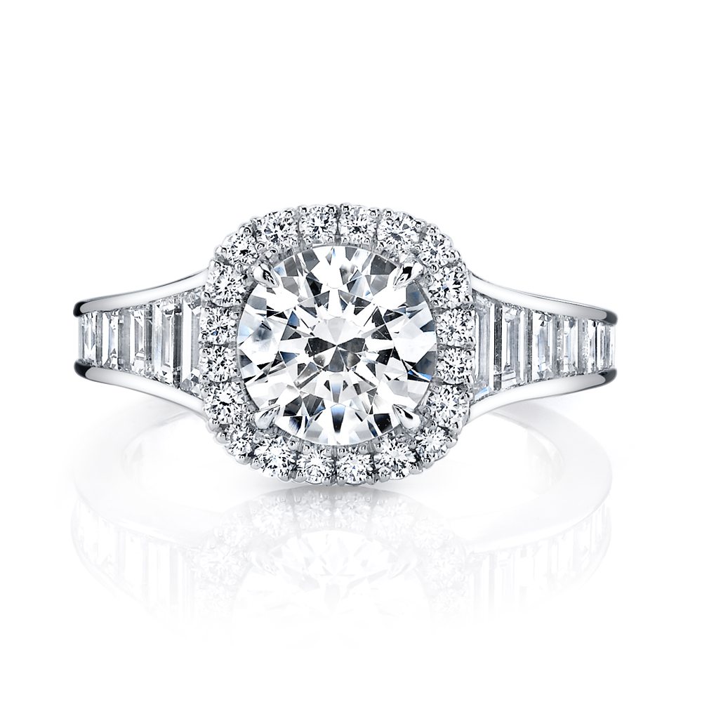 Cushion Pave Halo & Baguette Diamond Ring