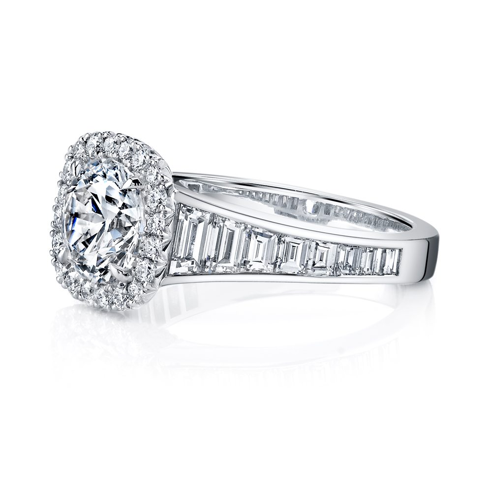 Cushion Pave Halo & Baguette Diamond Ring