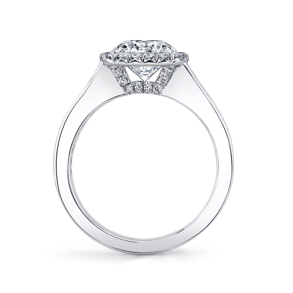 Cushion Pave Halo & Baguette Diamond Ring