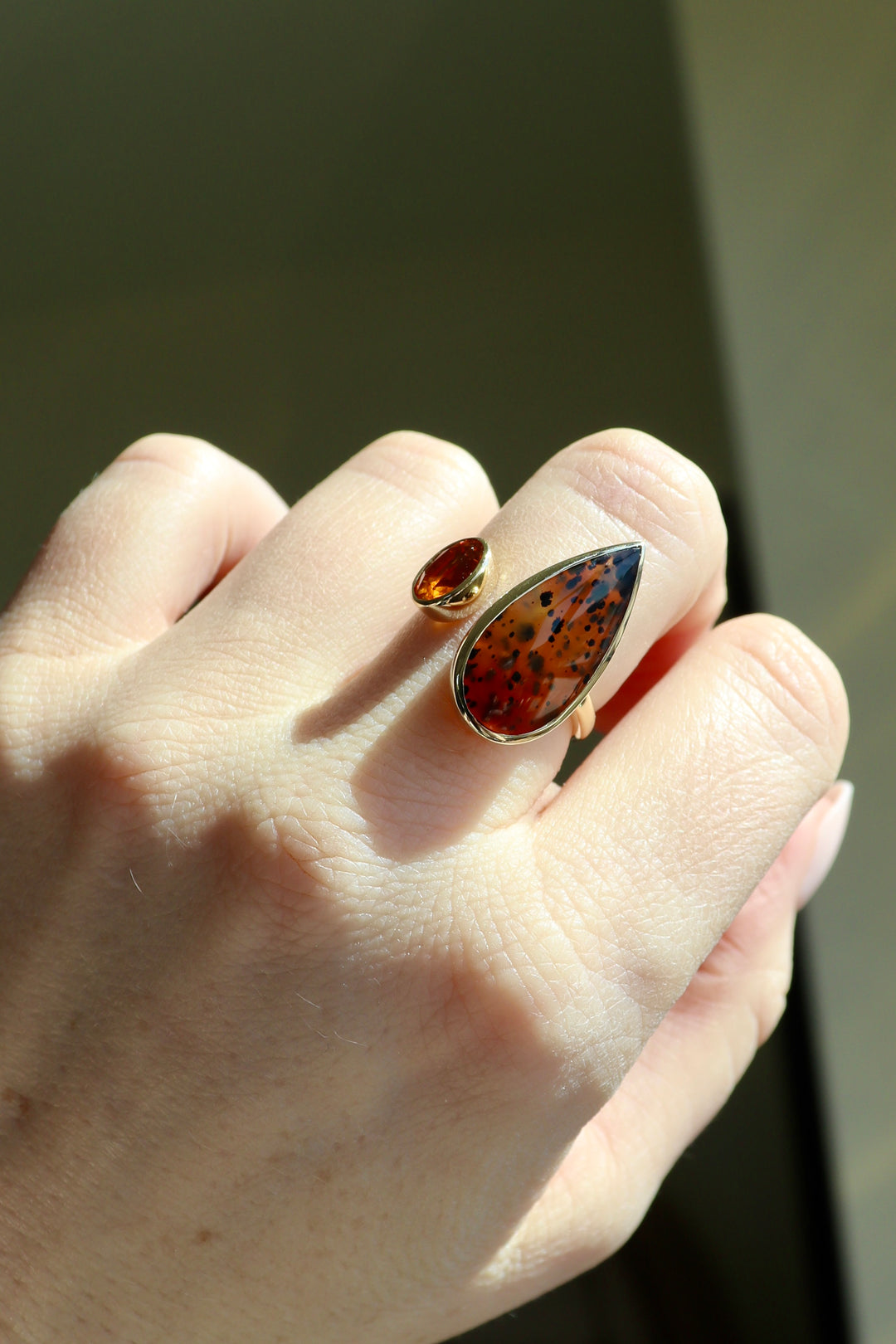 14K Yellow Gold Montana Agate & Montana Sapphire Ring