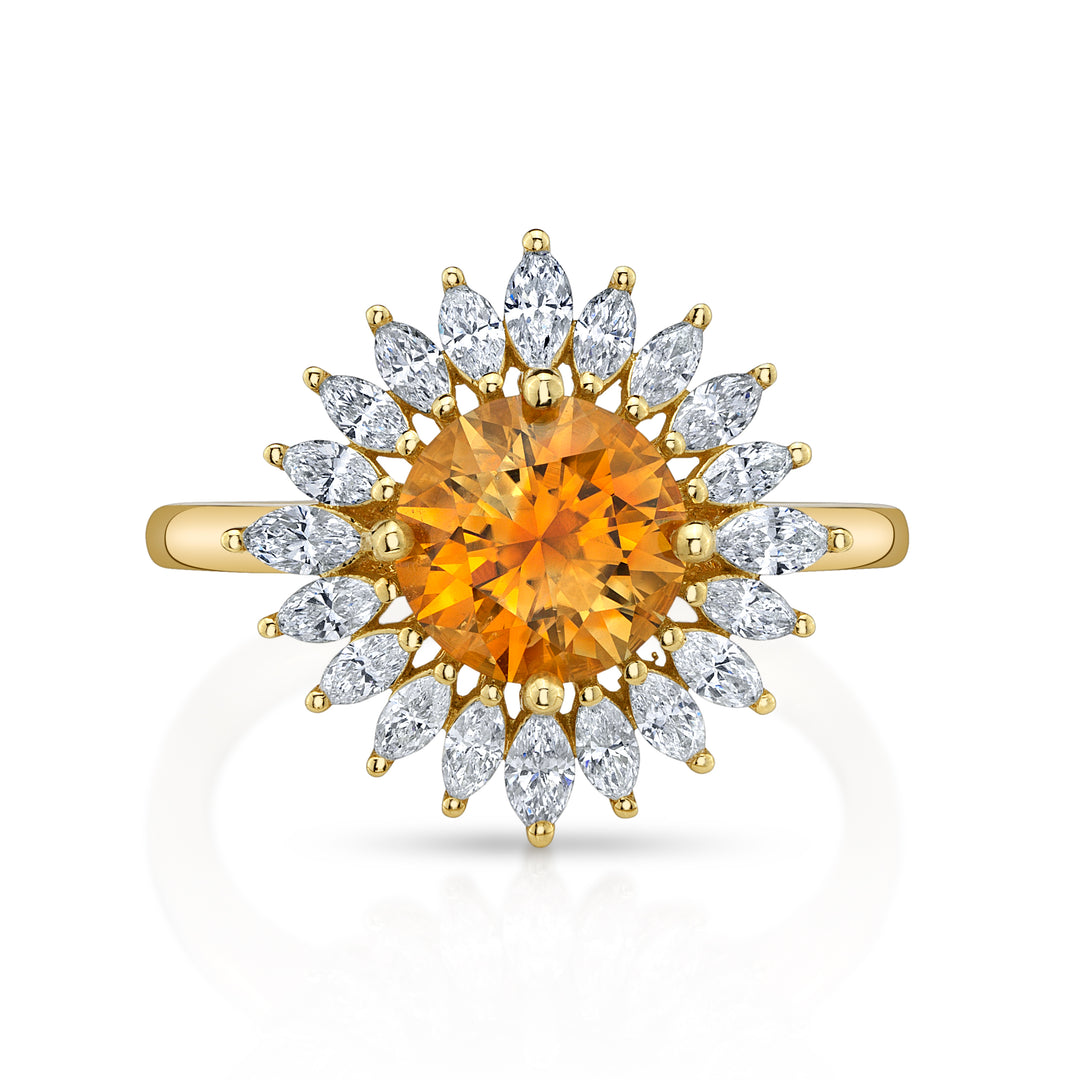 2.14ct Round Orange Montana Sapphire & Diamond Sunflower Ring