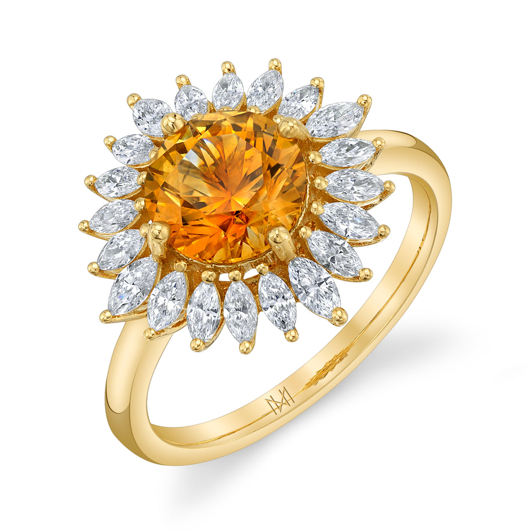 2.14ct Round Orange Montana Sapphire & Diamond Sunflower Ring