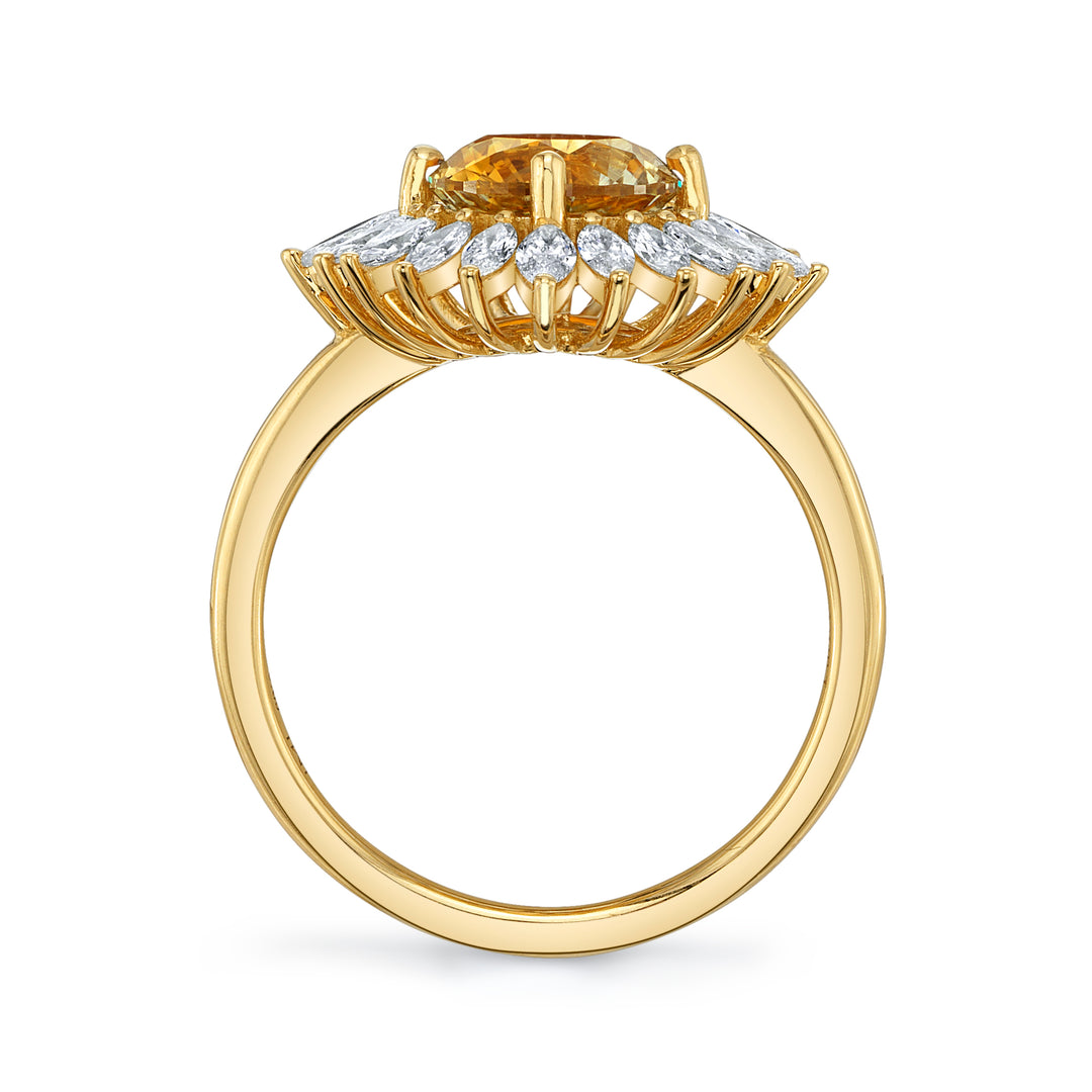 2.14ct Round Orange Montana Sapphire & Diamond Sunflower Ring