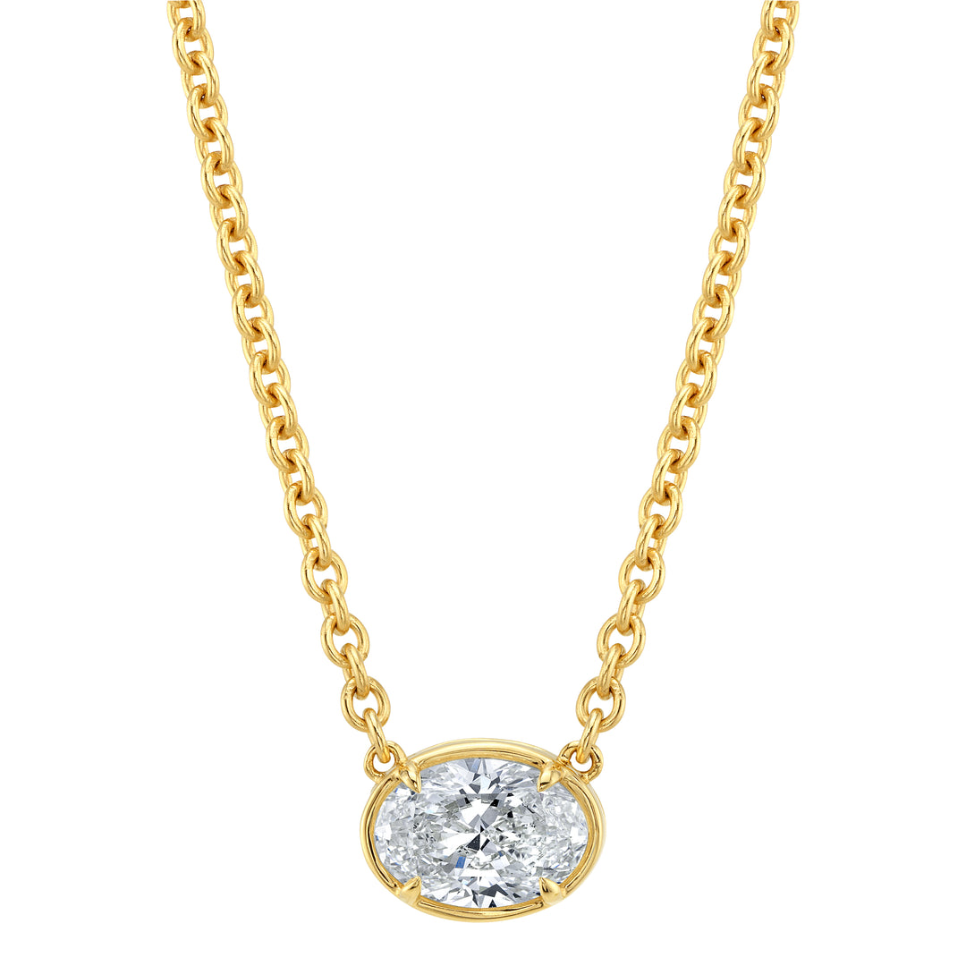 2.00ct East-West Oval Natural Diamond Bezel Necklace in 18K Yellow Gold