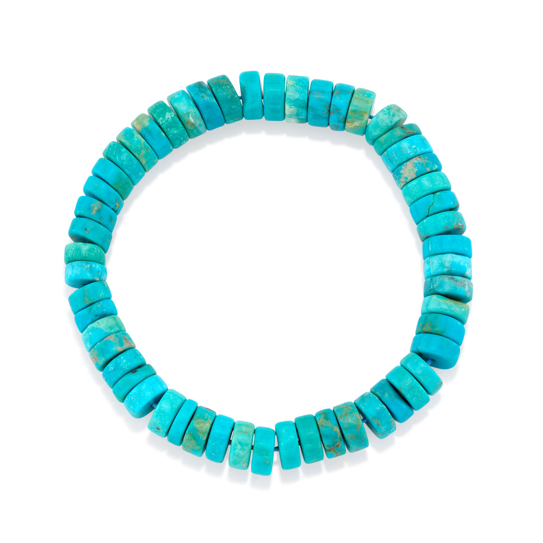 8mm Turquoise Square Roundel Beaded Stretch Bracelet