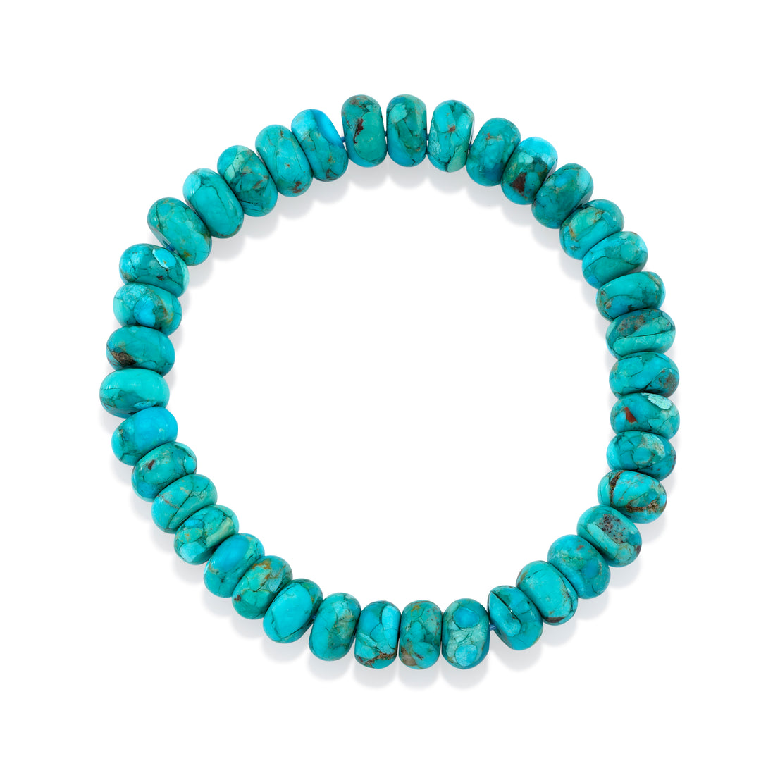 8mm Turquoise Roundel Beaded Stretch Bracelet