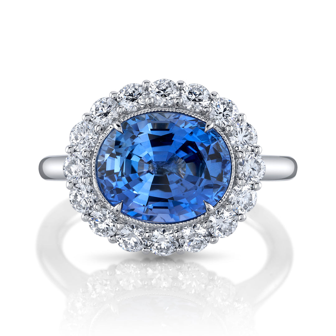 4.04ct Oval Sapphire & Diamond Vintage-Inspired Platinum Ring