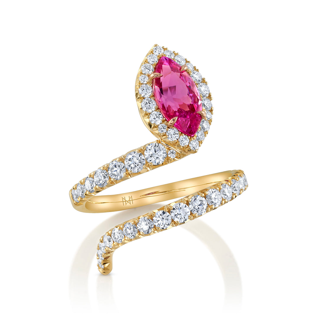 Slithering 1.92ct Marquise Pink Sapphire Snake Ring in 18K Yellow Gold