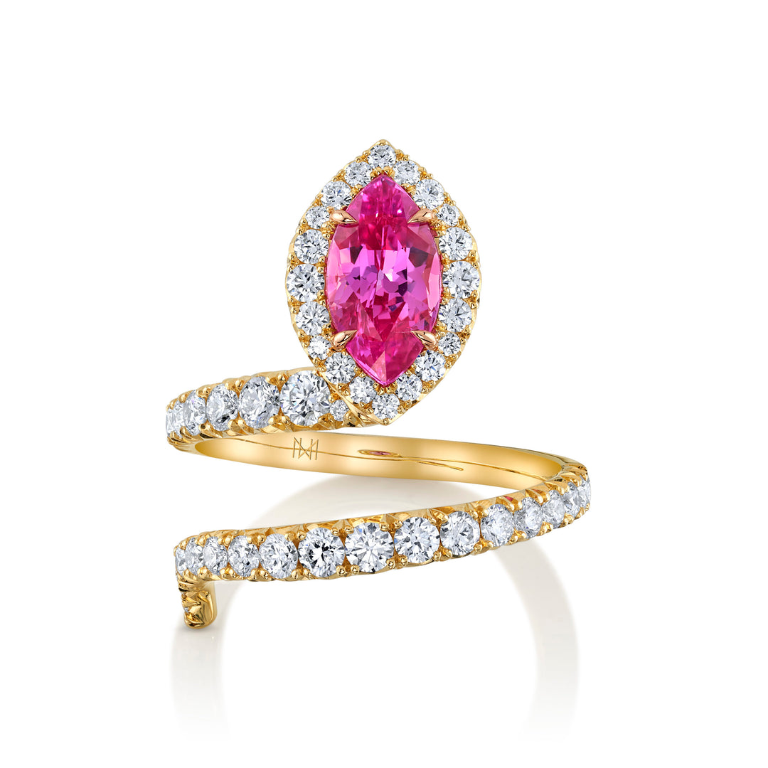 Slithering 1.92ct Marquise Pink Sapphire Snake Ring in 18K Yellow Gold