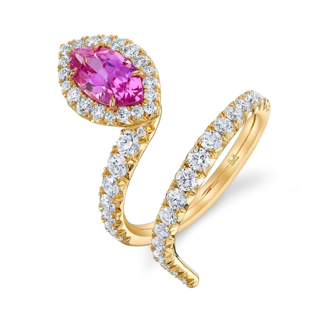 Slithering 1.92ct Marquise Pink Sapphire Snake Ring in 18K Yellow Gold