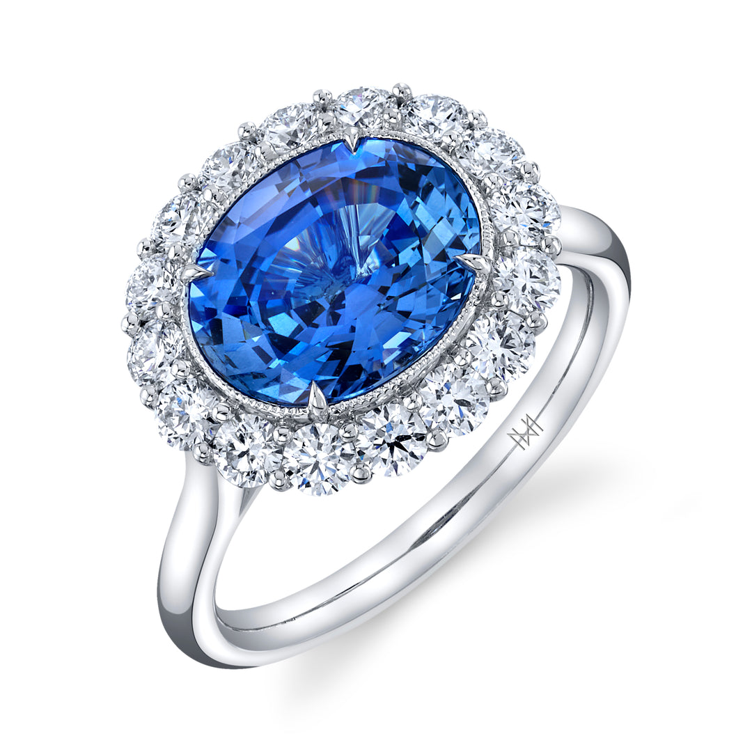 4.04ct Oval Sapphire & Diamond Vintage-Inspired Platinum Ring