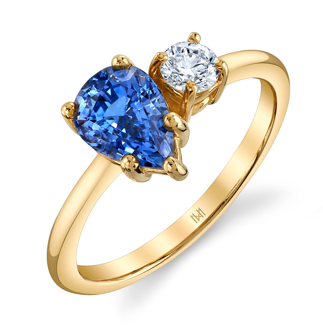 1.63ct Pear Shape Sapphire & Diamond "Moi et Toi" Ring