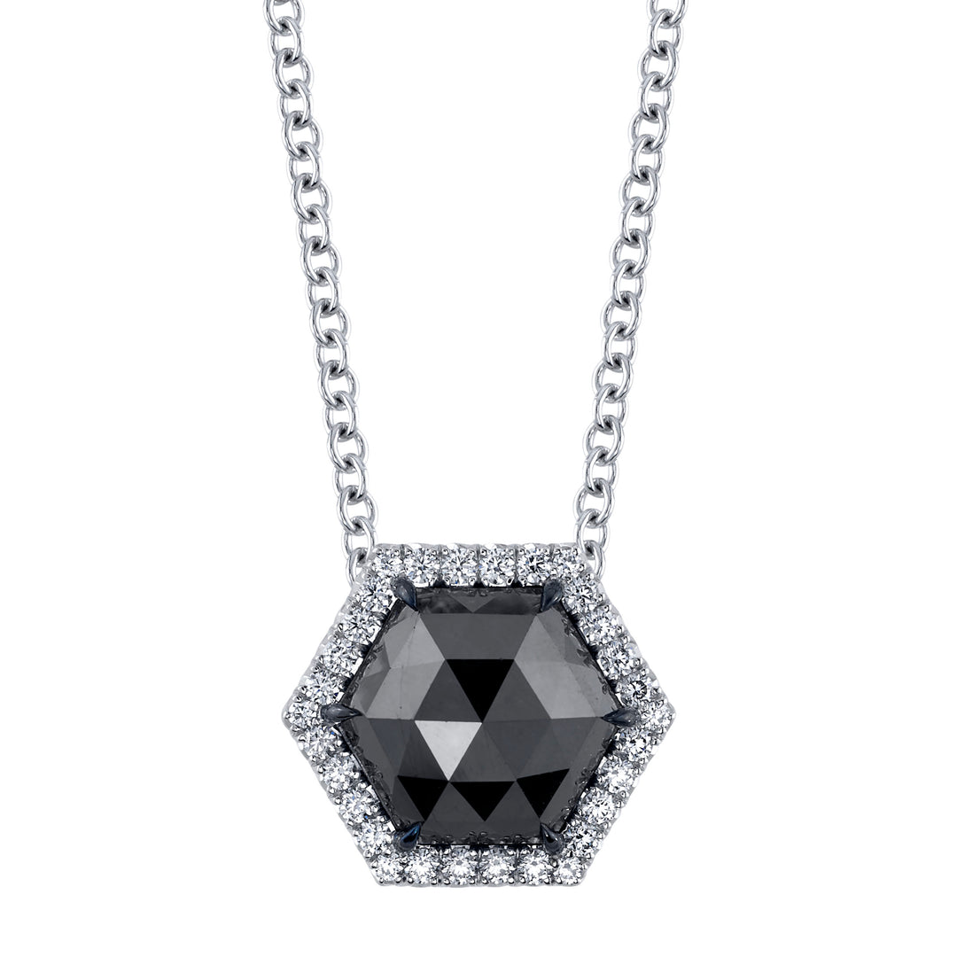 2.49ct Rose Cut Hexagon Black Diamond Slider Pendant in Platinum