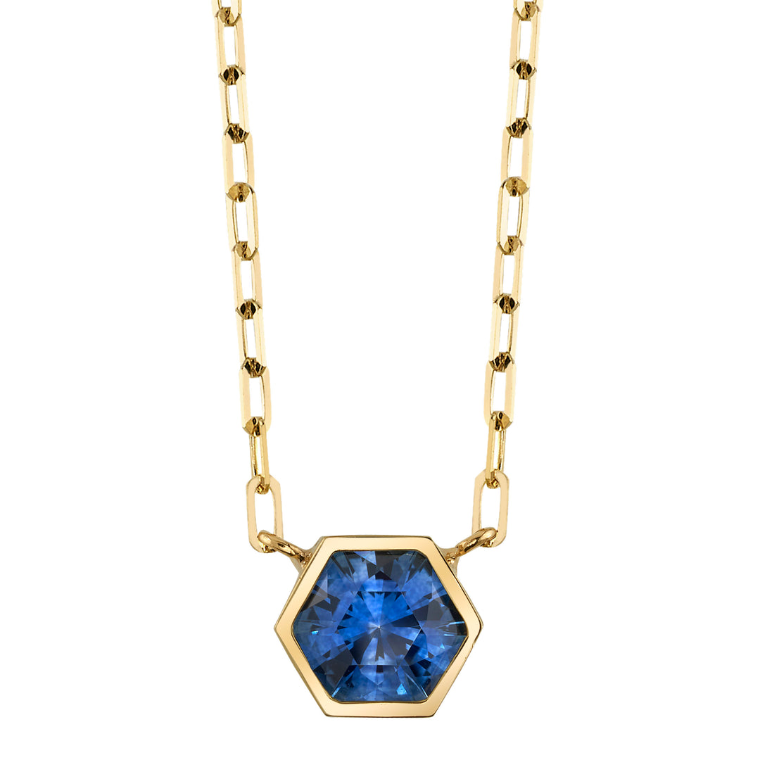 1.34ct Montana Sapphire Necklace Bezel Set in 18K Yellow Gold