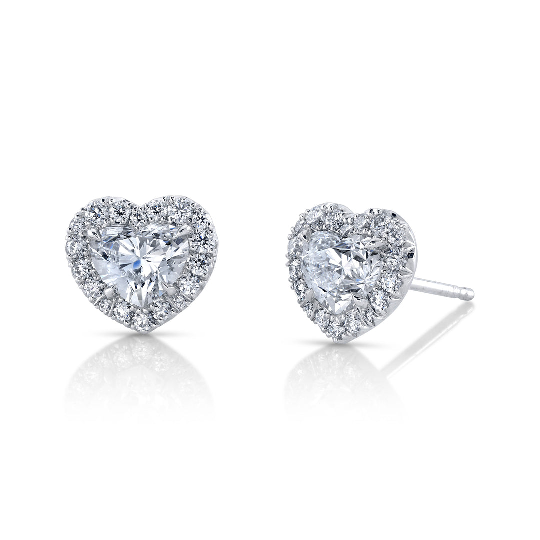 1.01ctw Heart Shaped Diamond Halo Stud Earrings in Platinum