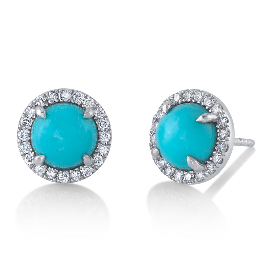 3.32ct Round Turquoise & Diamond Stud Earrings in 18K White Gold