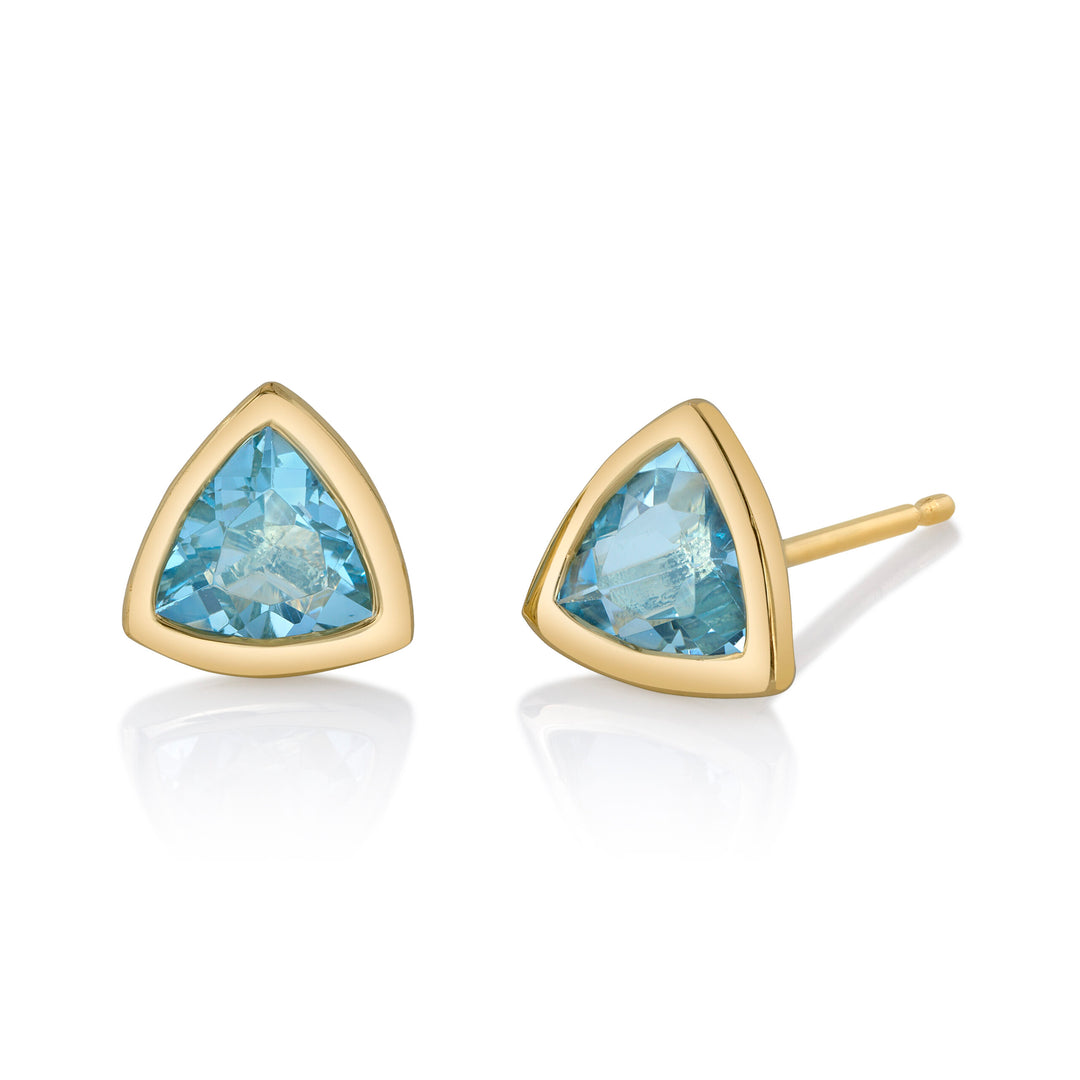 1.11ctw Trillion Aquamarine Studs in 18K Yellow Gold