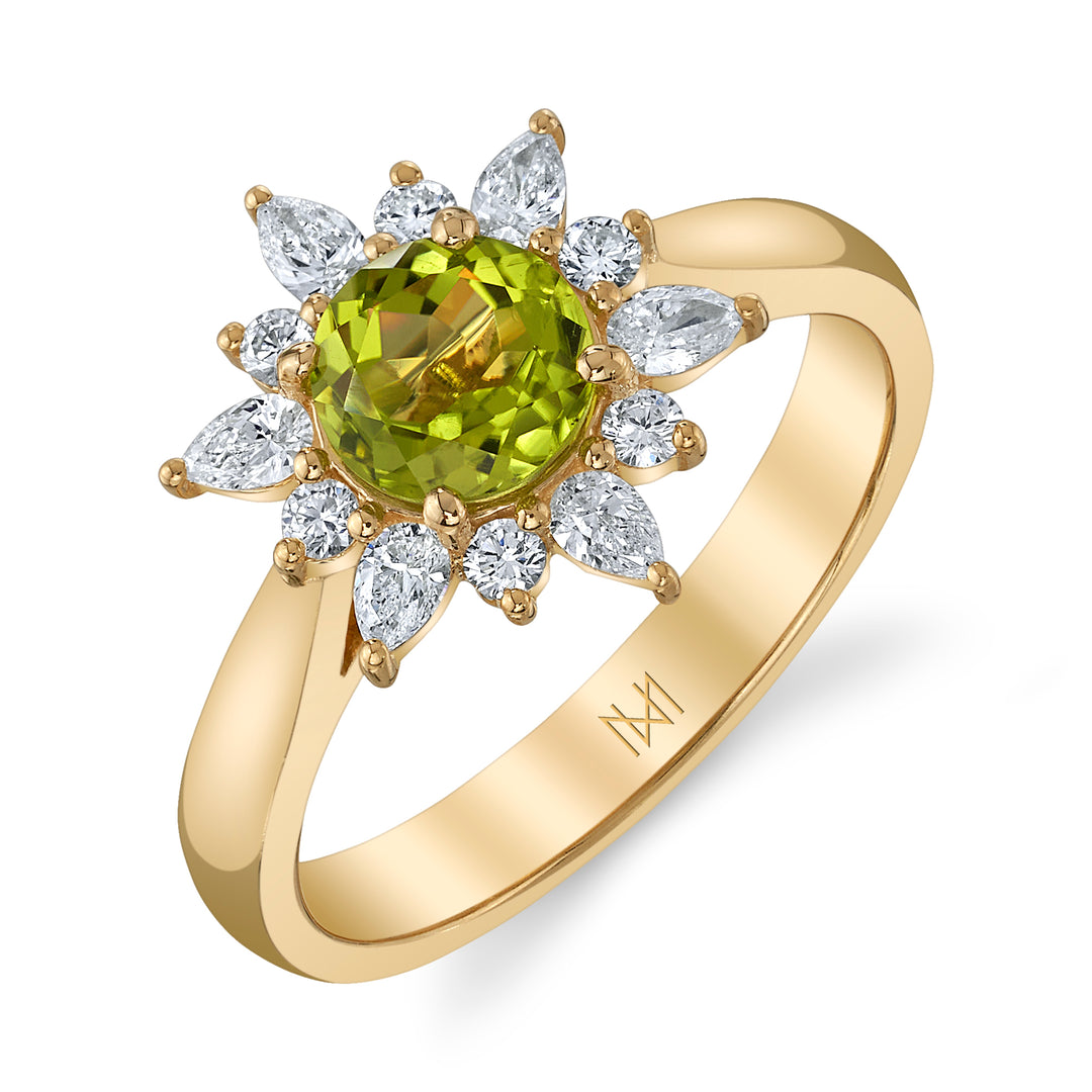 0.98ct Peridot & Diamond Starburst Ring