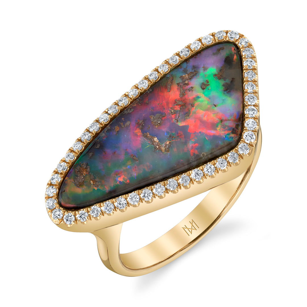 Freeform Australian Boulder Opal Diamond Ring - Main Image