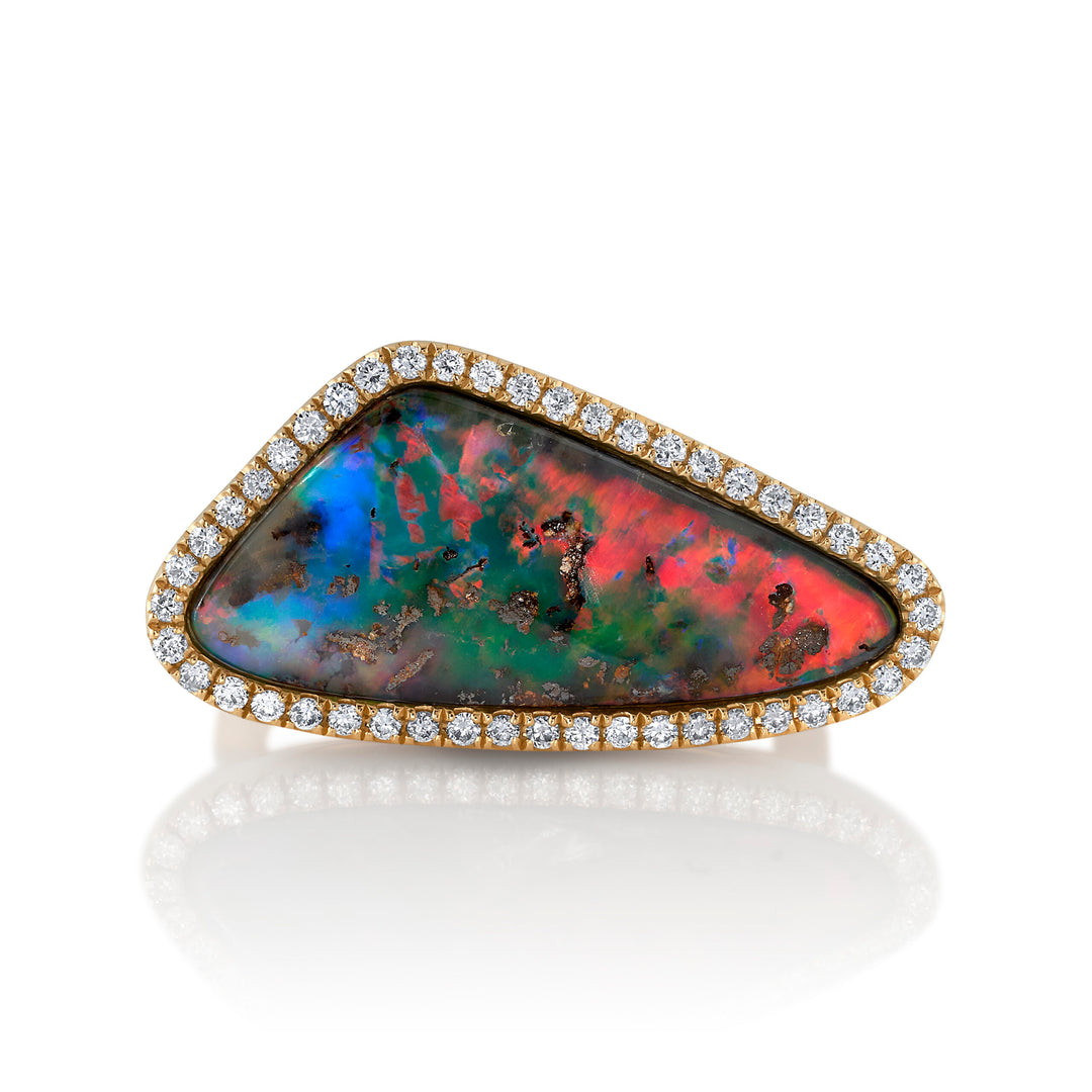 6.67ct Freeform Australian Boulder Opal & Diamond Ring