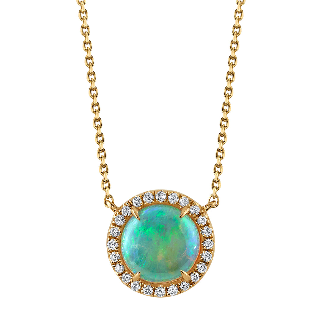 0.94ct Round Australian Opal & Diamond Necklace in 14K Yellow Gold