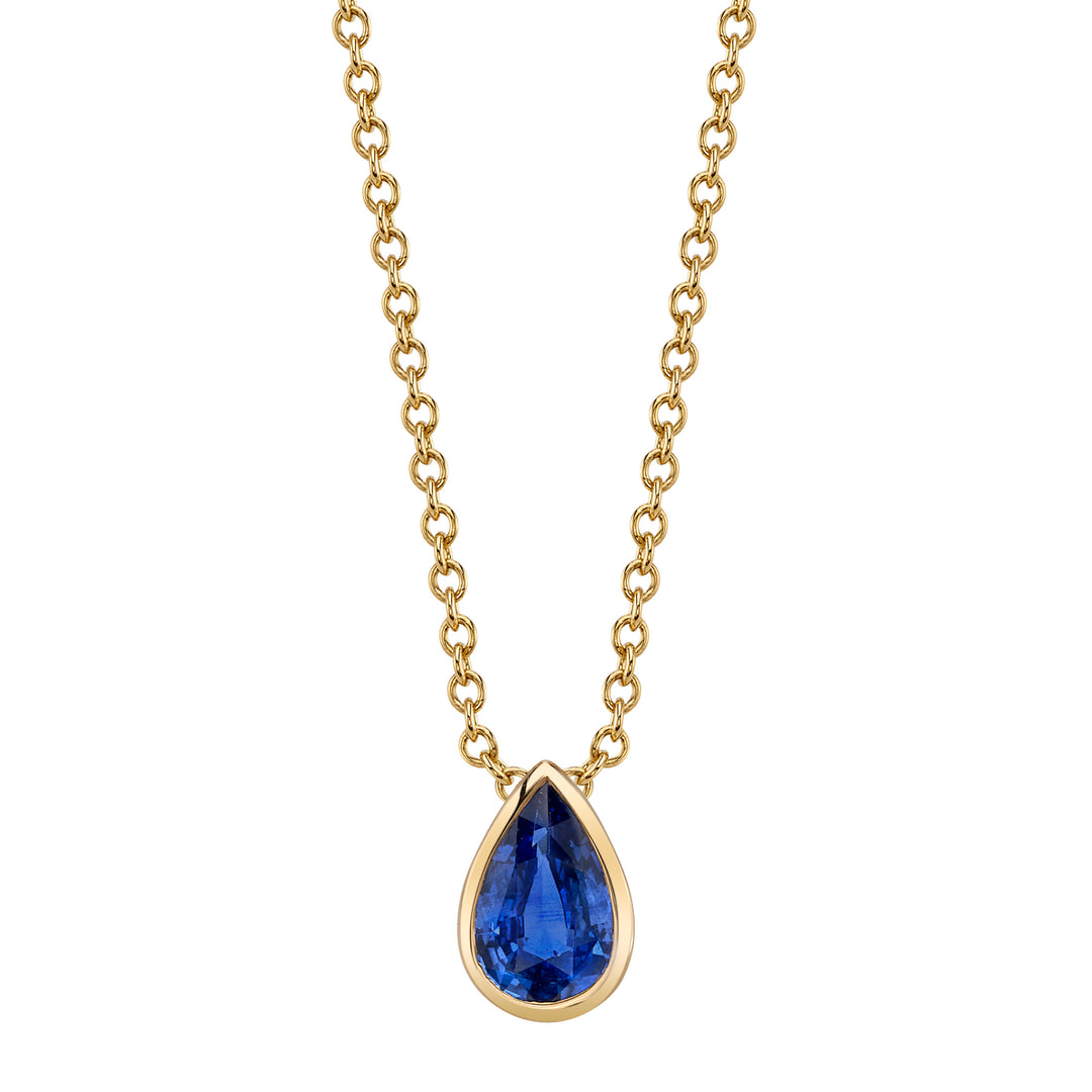 1.19ct Pear Shape Sapphire Bezel Slider Necklace in 18K Yellow Gold