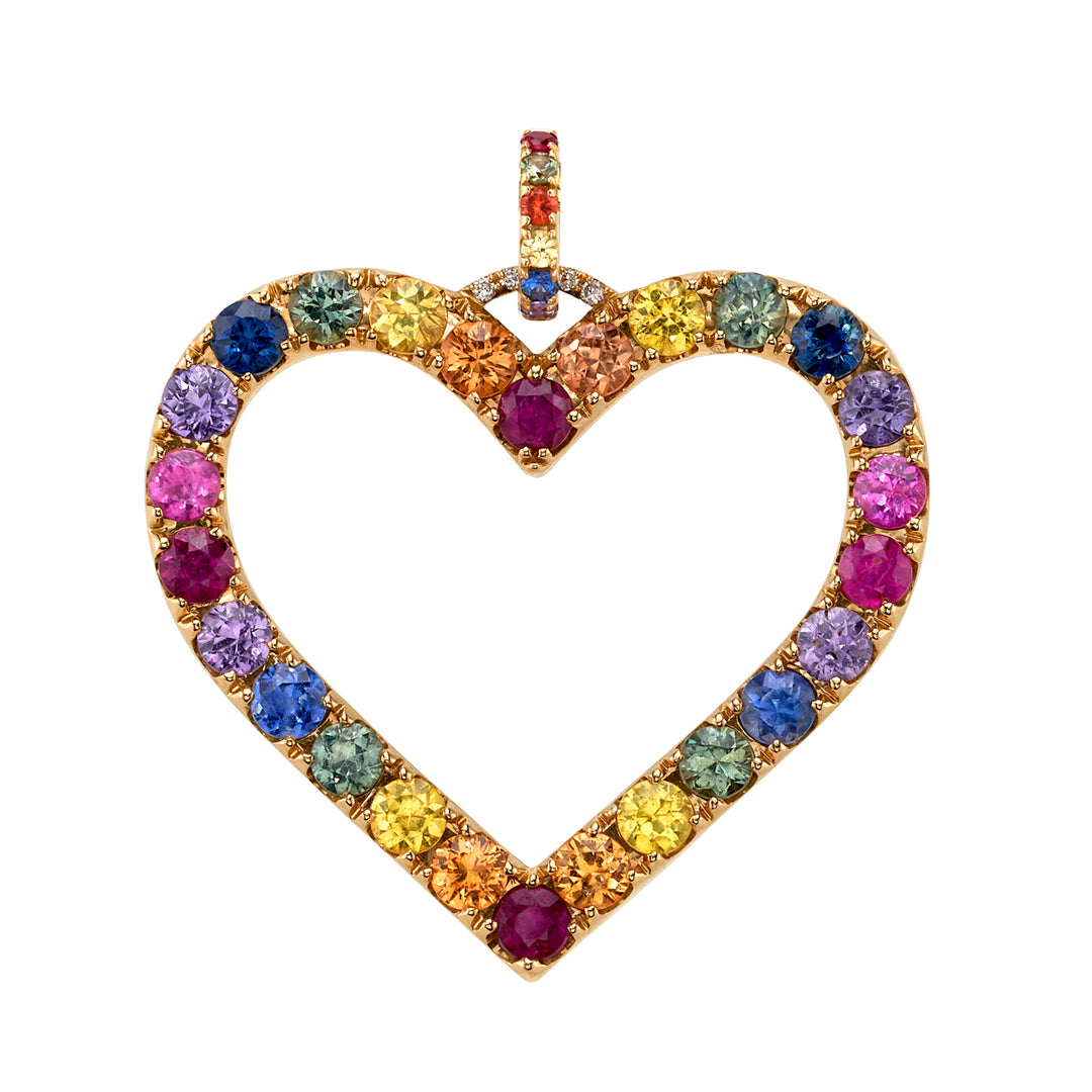 "Over the Rainbow" Sapphire Heart Charm Pendant Enhancer in 18K Yellow Gold