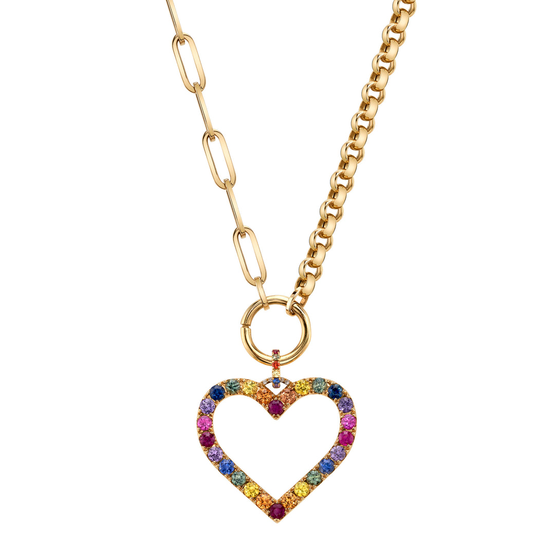 "Over the Rainbow" Sapphire Heart Charm Pendant Enhancer in 18K Yellow Gold