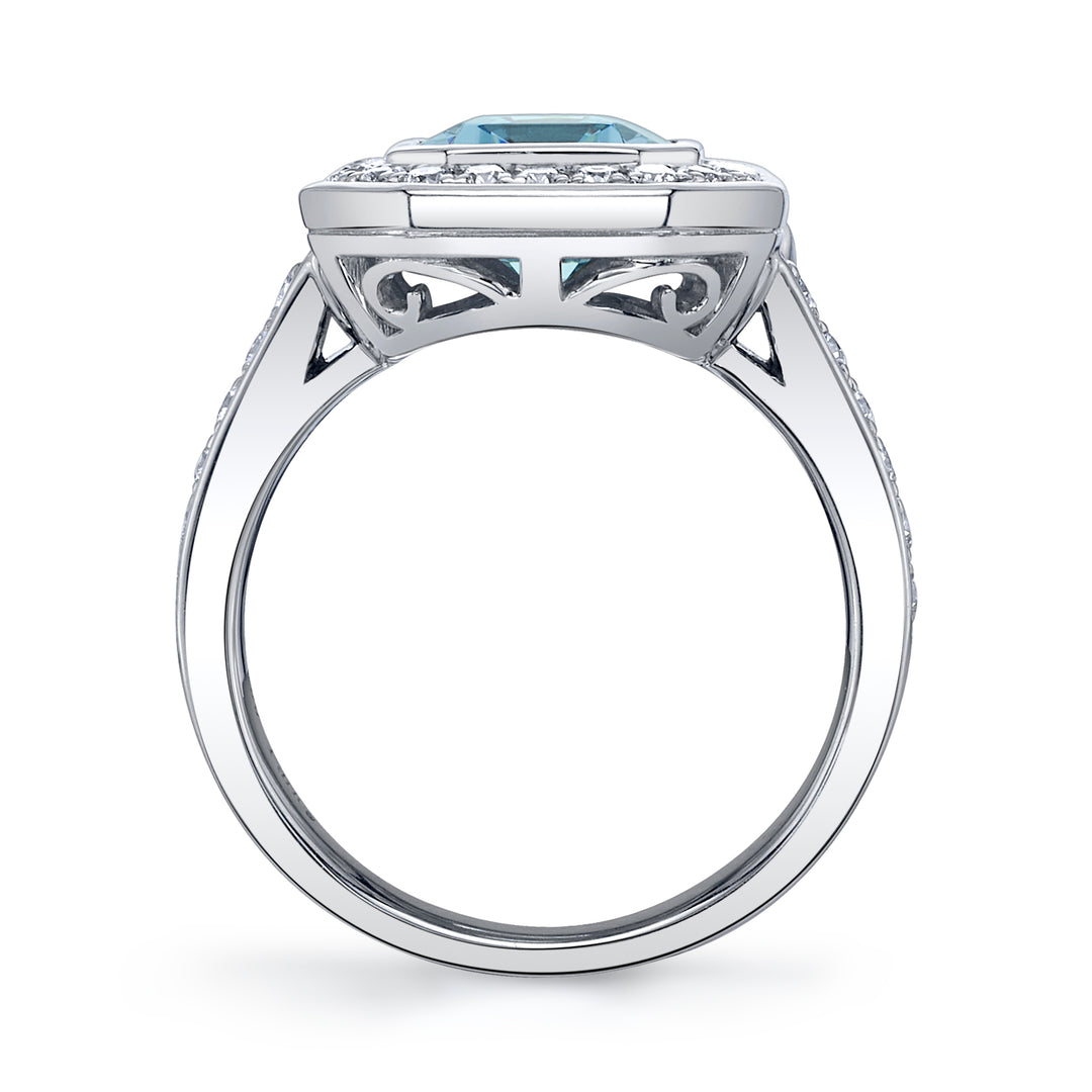 2.64ct Emerald Cut Aquamarine & Diamond Ring in Platinum