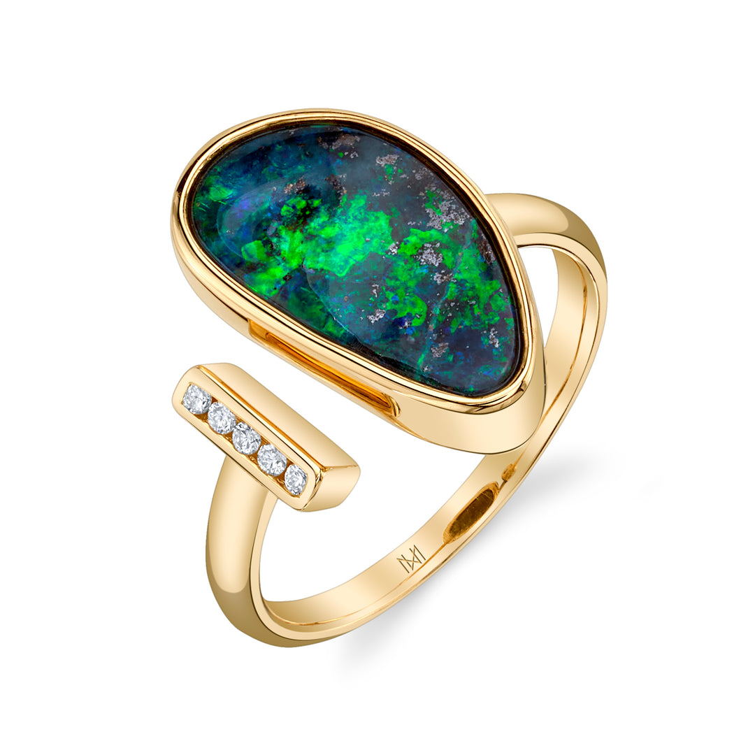 4.24ct Freeform Australian Boulder Opal & Diamond Two-Stone Ring