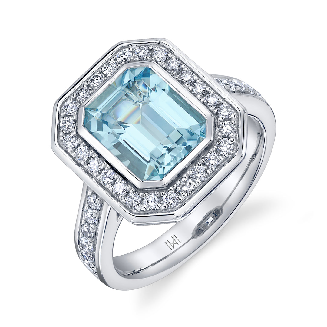 2.64ct Emerald Cut Aquamarine & Diamond Ring in Platinum