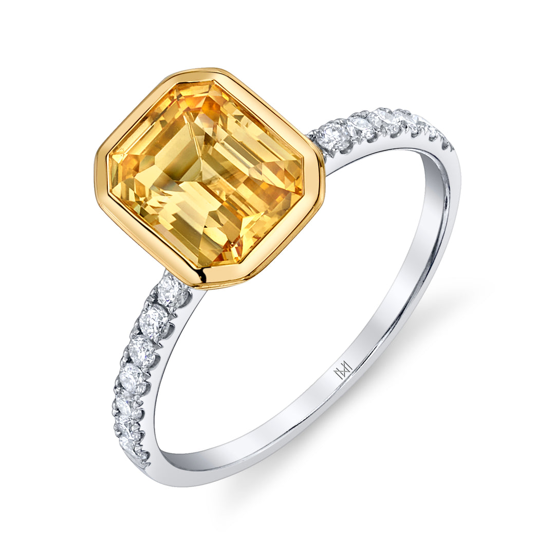 2.25ct Emerald Cut Yellow Sapphire & Diamond 18K Gold Ring