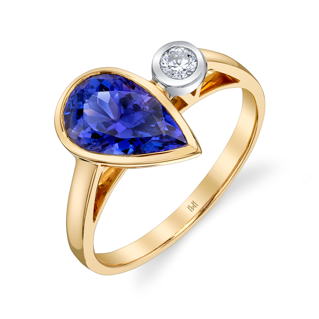 1.81ct Pear Shape Tanzanite & Diamond Two-Stone 18K Gold Ring