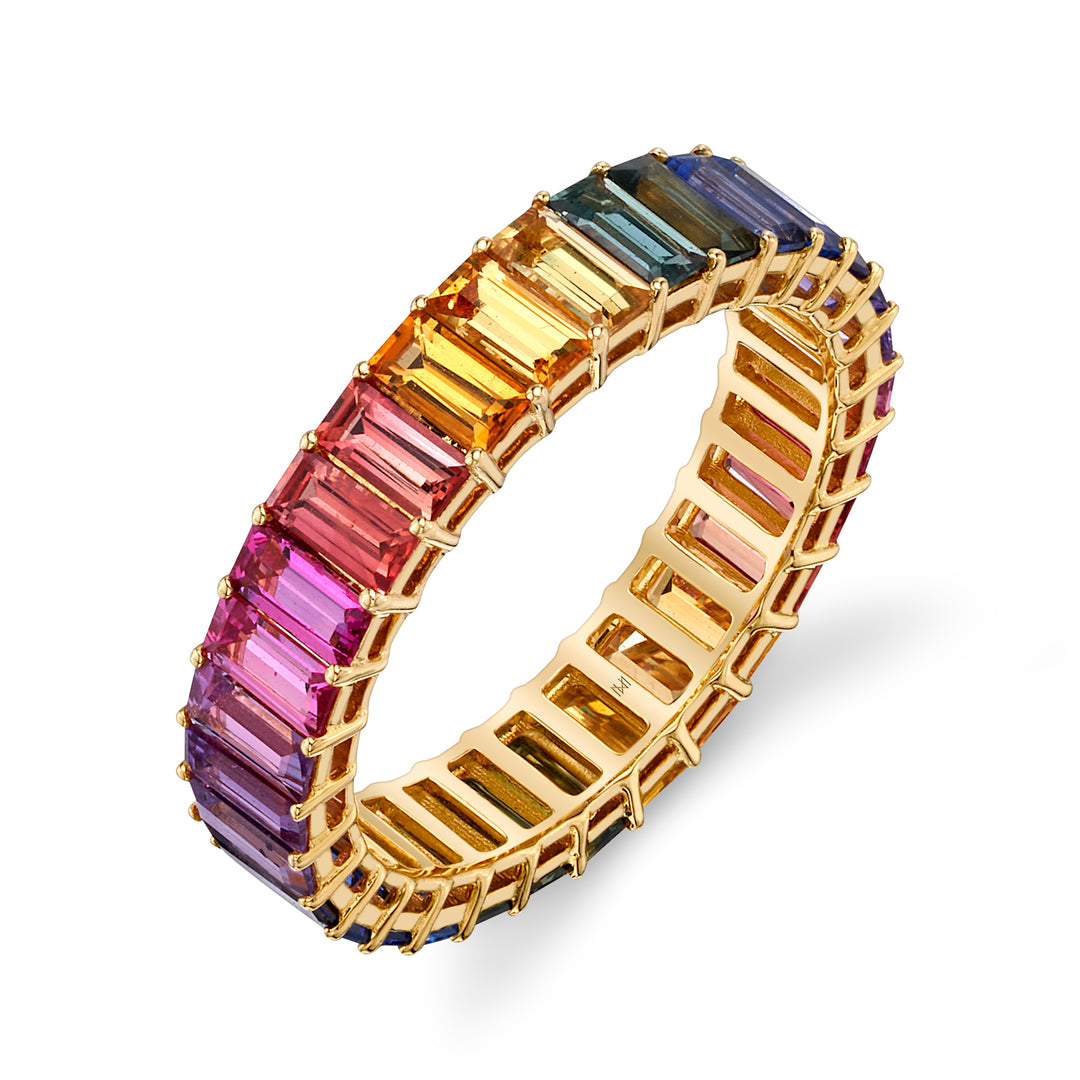 "Over the Rainbow" Baguette Multi-Colored Sapphire Eternity Band