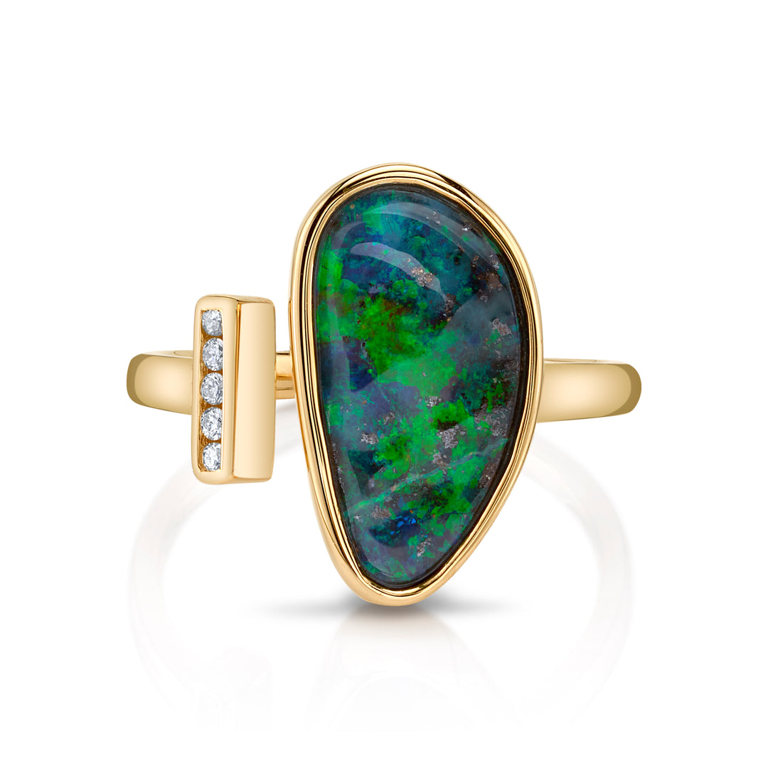 4.24ct Freeform Australian Boulder Opal & Diamond Two-Stone Ring