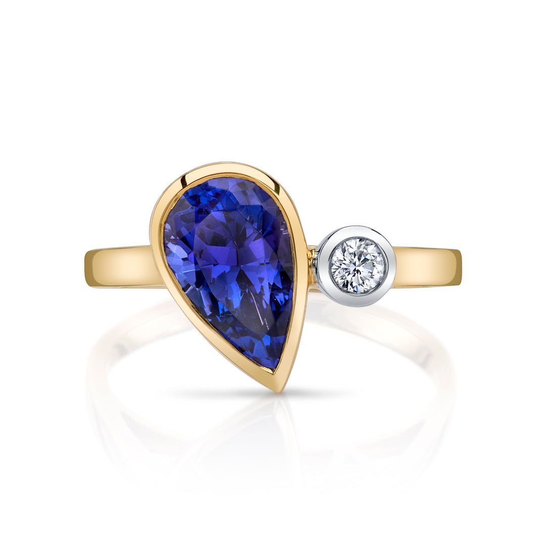 1.81ct Pear Shape Tanzanite & Diamond Two-Stone 18K Gold Ring