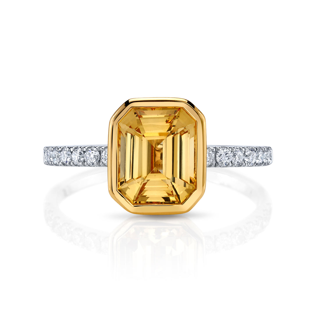 2.25ct Emerald Cut Yellow Sapphire & Diamond 18K Gold Ring