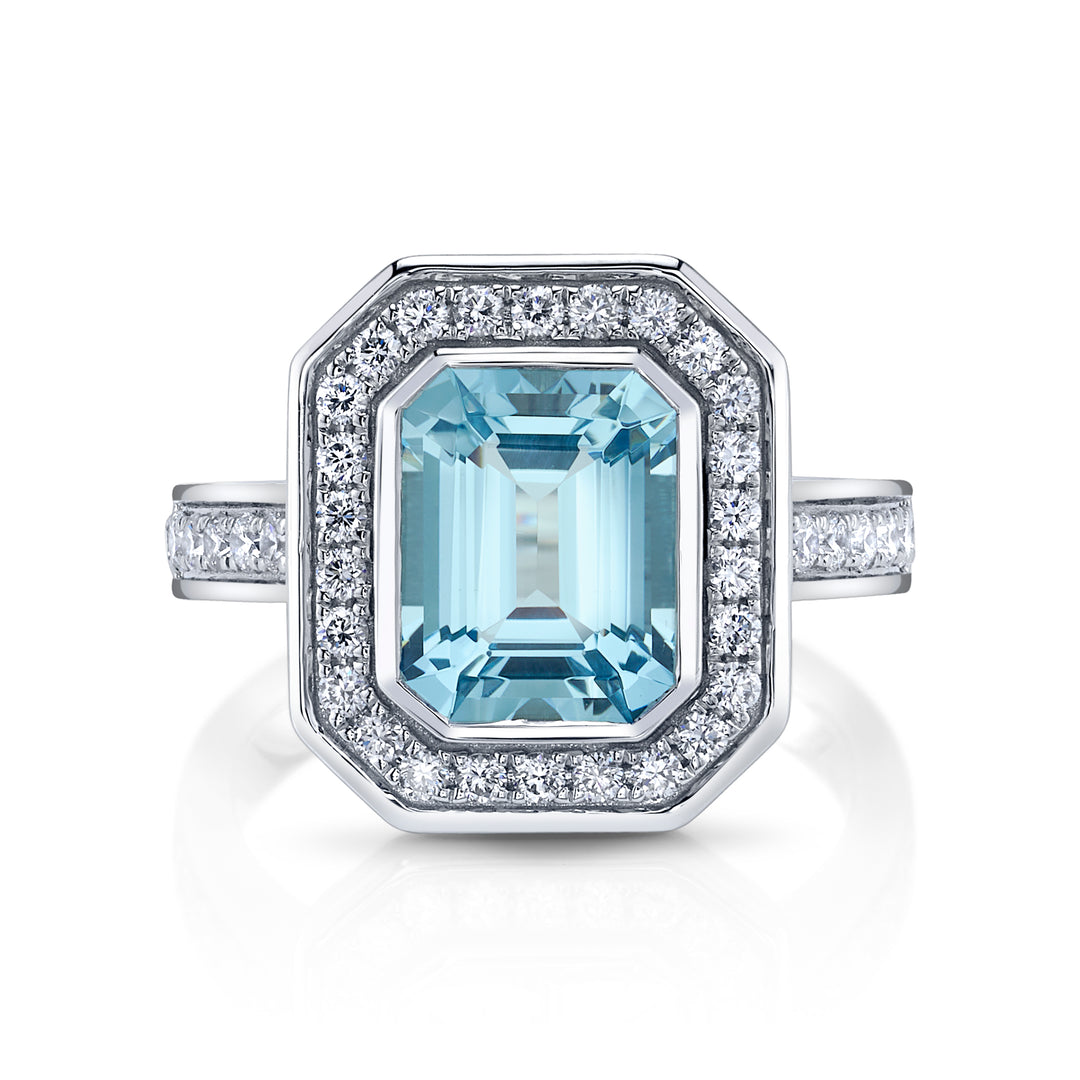 2.64ct Emerald Cut Aquamarine & Diamond Ring in Platinum