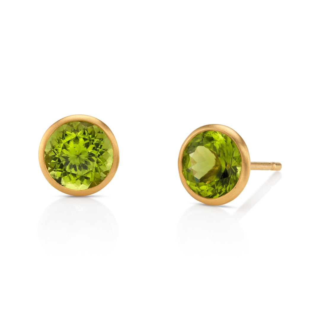 2.95ctw Round Peridot Bezel Gemstone Studs in 18K Yellow Gold