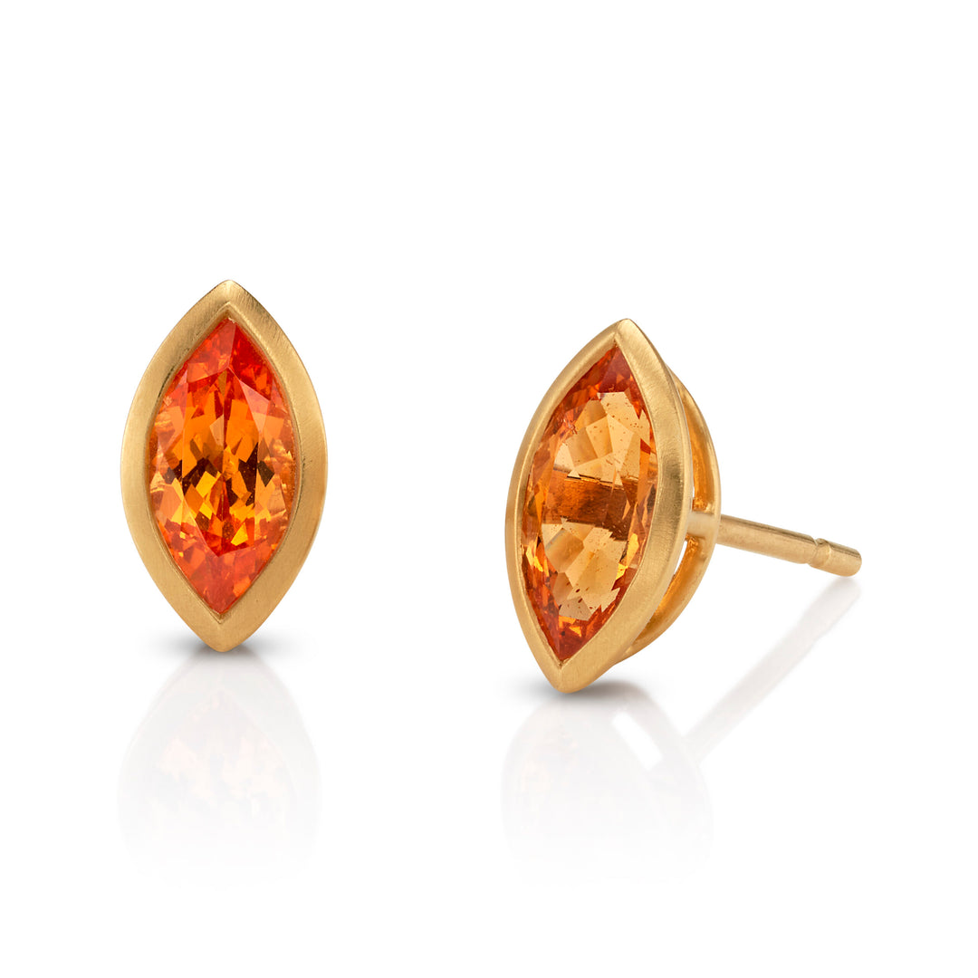 2.00ctw Marquise Spessartite Garnet Bezel Studs in 18K Yellow Gold