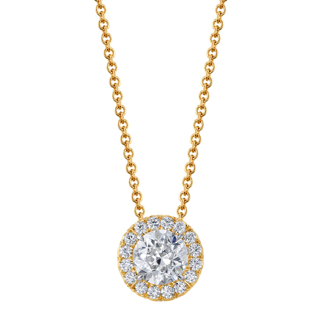 1.30ct Old European Brilliant Diamond Slider Pendant in 18K Yellow Gold