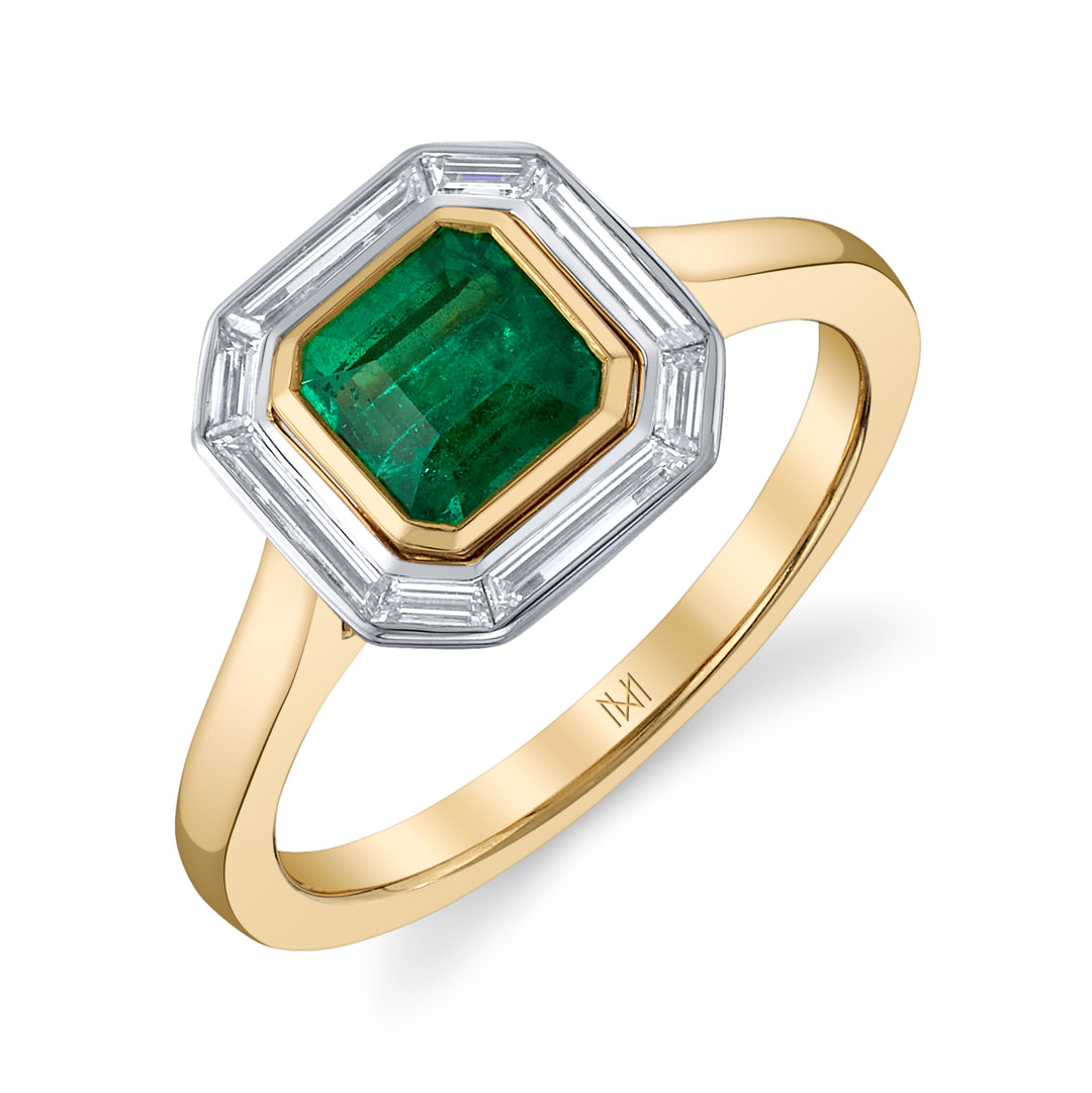 1.05ct Square Emerald Cut Emerald & Diamond Ring